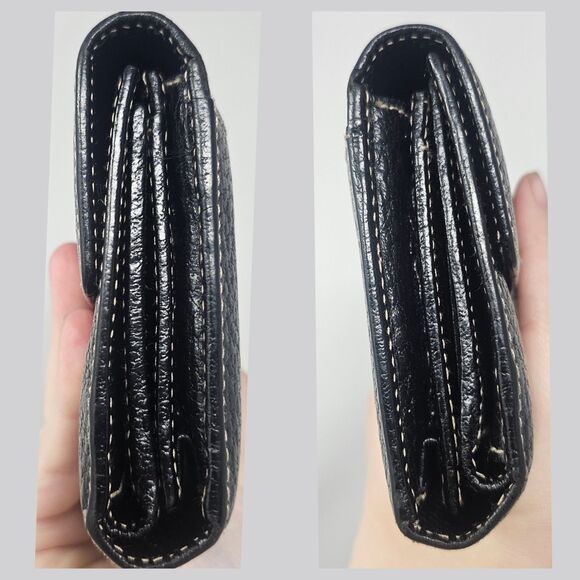 Kate Spade Wallet Womens Black Pebble Trifold Leather Wallet Made Italy 7.25"x4" - Picture 9 of 14